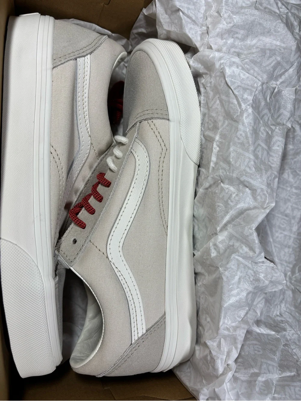 New Vans Old Skool Sneakers in White with Red Laces